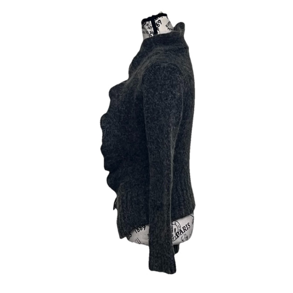 Zara Charcoal Grey Mohair Wool Cardigan L Soft Fuzzy Ruffle Trim Cozy Goth - Picture 4 of 11